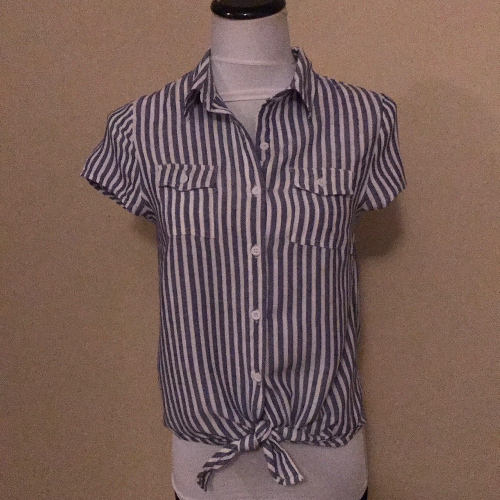 Striped tie front shirt